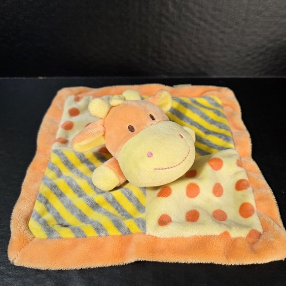 Baby Hugfun Orange Giraffe Mini Lovey Security Blanket  9" Rattle Stripes Dots - Picture 2 of 8